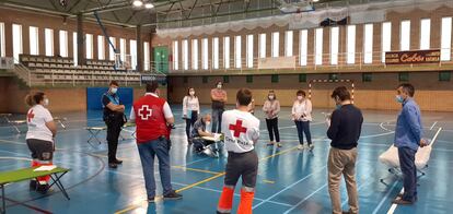 Espacio covid-19 en el Pabellón Cortes de Aragón de Fraga, Huesca.