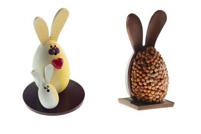 El artista del chocolate Pierre Marcolini, con sede en Bruselas, tiene colecciones de temporada como estos conejitos de Pascua.