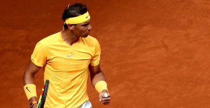 Rafa Nadal, en un partido del Madrid Open de tenis.