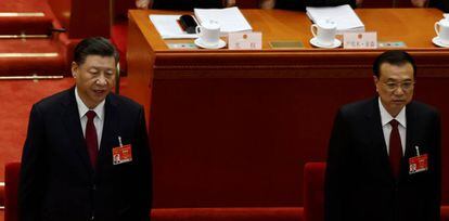 EL presidente chino Xi Jinping y el primer ministro, Li Keqiang en la sesión inaugural de la Asamblea Nacional Popular 