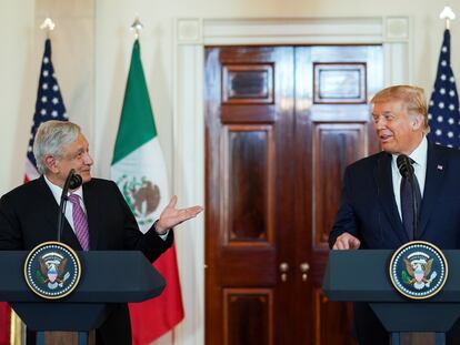 El presidente de Estados Unidos, Donald Trump, y su par de México, Andrés Manuel López Obrador, participan de una rueda de prensa conjunta en la Casa Blanca el pasado 8 de julio.