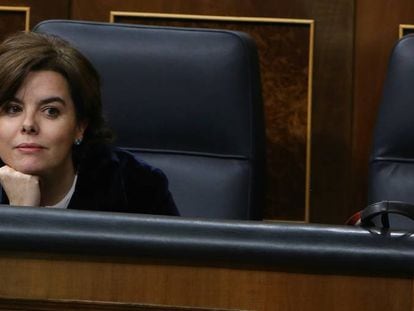 Soraya Sáenz de Santamaría, durante el debate de la moción de censura. 