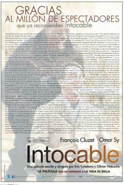 Cartel de 'Intocable' creado con 'tuits' positivos sobre la película.