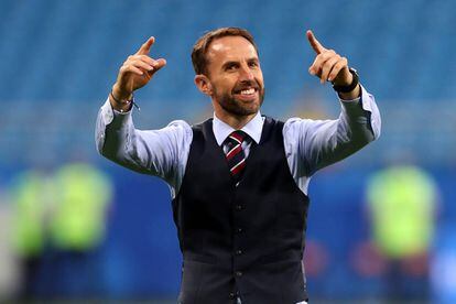 La prensa británica ya ha declarado este miércoles como el miércoles del chaleco. En la imagen, Gareth Southgate celebrando la victoria de Inglaterra frente a Suecia el pasado 7 de julio.