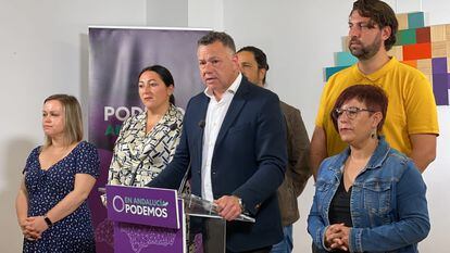 El diputado nacional de Unidas Podemos Juan Antonio Delgado en el anuncio de su victoria en las primarias de la formación en Andalucía con el 71% de los apoyos, el pasado día 4 de mayo.