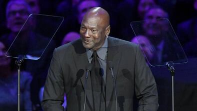 Michael Jordan, durante el homenaje a Kobe Bryant.
