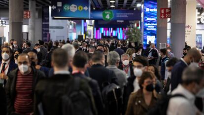 Asistentes al Mobile World Congress en la edición del pasado mes de marzo en Barcelona.