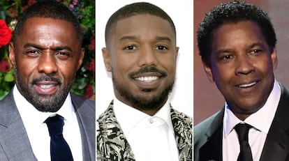 Los actores Idris Elba, Michael B. Jordan y Denzel Washington.