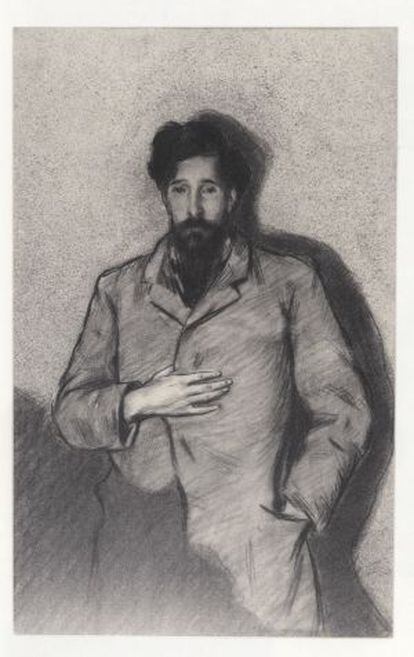 'Retrat de Santiago Rusiñol' realitzat per Pichot com 'El cavaller de la mà al pit' d'El Greco.