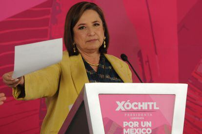 Xóchitl Gálvez durante su conferencia de prensa el 27 de marzo del 2024.