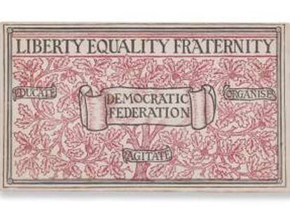 Tarjeta de afiliado de William Morris a la Federaci&oacute;n Democr&aacute;tica en 1883.