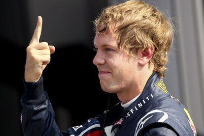 Sebastian Vettel celebra salir el primero.