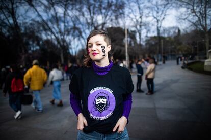 Icíar Carreira, de 22 años, se manifiesta este miércoles en Madrid. 