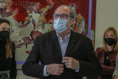 El candidato socialista a las elecciones autonómicas madrileñas, Ángel Gabilondo, este domingo, en un acto de partido en Fuenlabrada (Madrid).