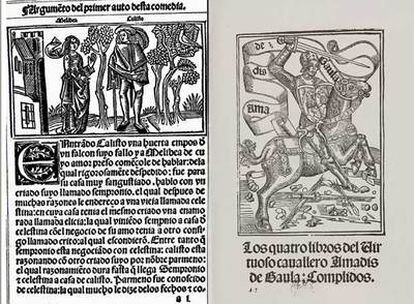 Izquierda, edición de <i>La Celestina </i>de 1499, conservada en la Hispanic Society of America. Derecha, <i>Amadís de Gaula</i> (1508) de la British Library.