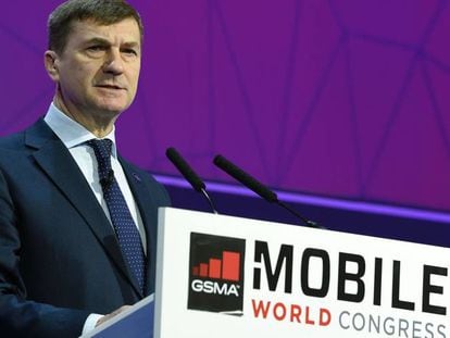 Andrus Ansip, vicepresidente de la Comisi&oacute;n Europea, en Mobile World Congress de Barcelona, el pasado 28 de febrero.