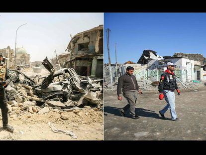Las calles de Mosul antes y después de la ocupación del Estado Islámico