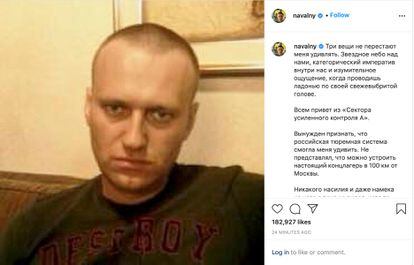 Mensaje del opositor Navalni publicado en su cuenta de Instagram el lunes.