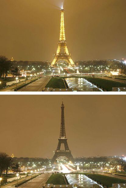 La torre Eiffel se apagó cinco minutos en la protesta de 2007.
