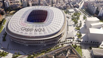 Imagen virtual del futuro Camp Nou difundida por el Ayuntamiento de Barcelona en 2018.