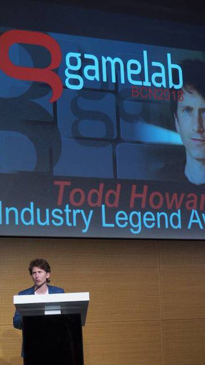 Todd Howard durante su conferencia del Gamelab 2018, que lo premió con el galardón Leyenda a toda su carrera.