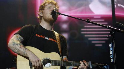 Ed Sheeran, en su concierto de anoche en Madrid.
