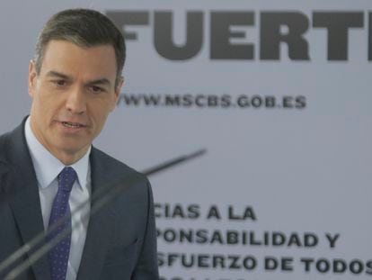 El presidente del Gobierno, Pedro Sánchez, en la rueda de prensa este domingo.