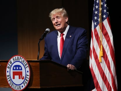 Donald Trump, durante el acto de este sábado en New Hampshire.