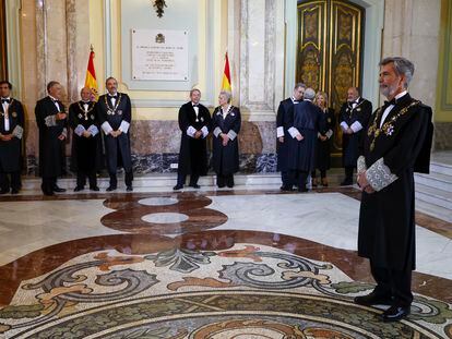 Carlos Lesmes y, al fondo, magistrados del Supremo y del Constitucional, en el acto de apertura del año judicial en septiembre.