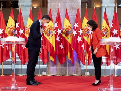 Pedro Sánchez e Isabel Díaz Ayuso, en la sede de la Comunidad de Madrid en septiembre.