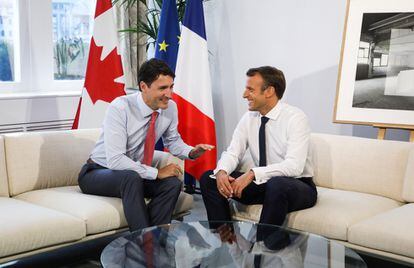 El primer ministro canadiense, Justin Trudeau, se reune con el presidente francés, Emmanuel Macron, el 26 de agosto de 2019, en Biarritz.