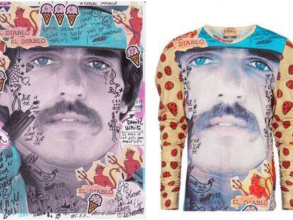 La obra de Roberta Marrero, izquierda, y la camiseta a la venta en la web de Westwood (derecha).