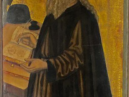 Ramon Llull, segons un retaule de Joan Desí (1503) exposat a la mostra.