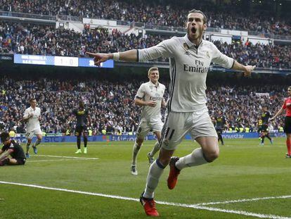 Bale celebra su gol, el segundo del Madrid.