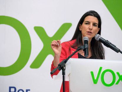 Rocío Monasterio, candidata de Vox a la Comunidad de Madrid, durante un mitin.