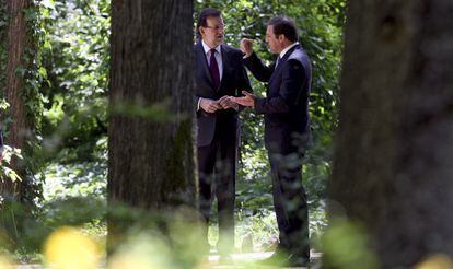 El presidente espa&ntilde;ol, Mariano Rajoy, y el primer ministro portugu&eacute;s, Pedro Passos Coelho, el pasado junio en el Palacio de Vidago (Portugal).