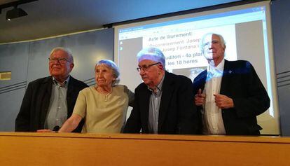 De izquierda a derecha: Josep Poca, Florencia Ventura, Josep Fontana y Jaume Sobreques. 