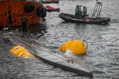 Imagen del submarino de la droga hallado en 2019 en la ría de Pontevedra.