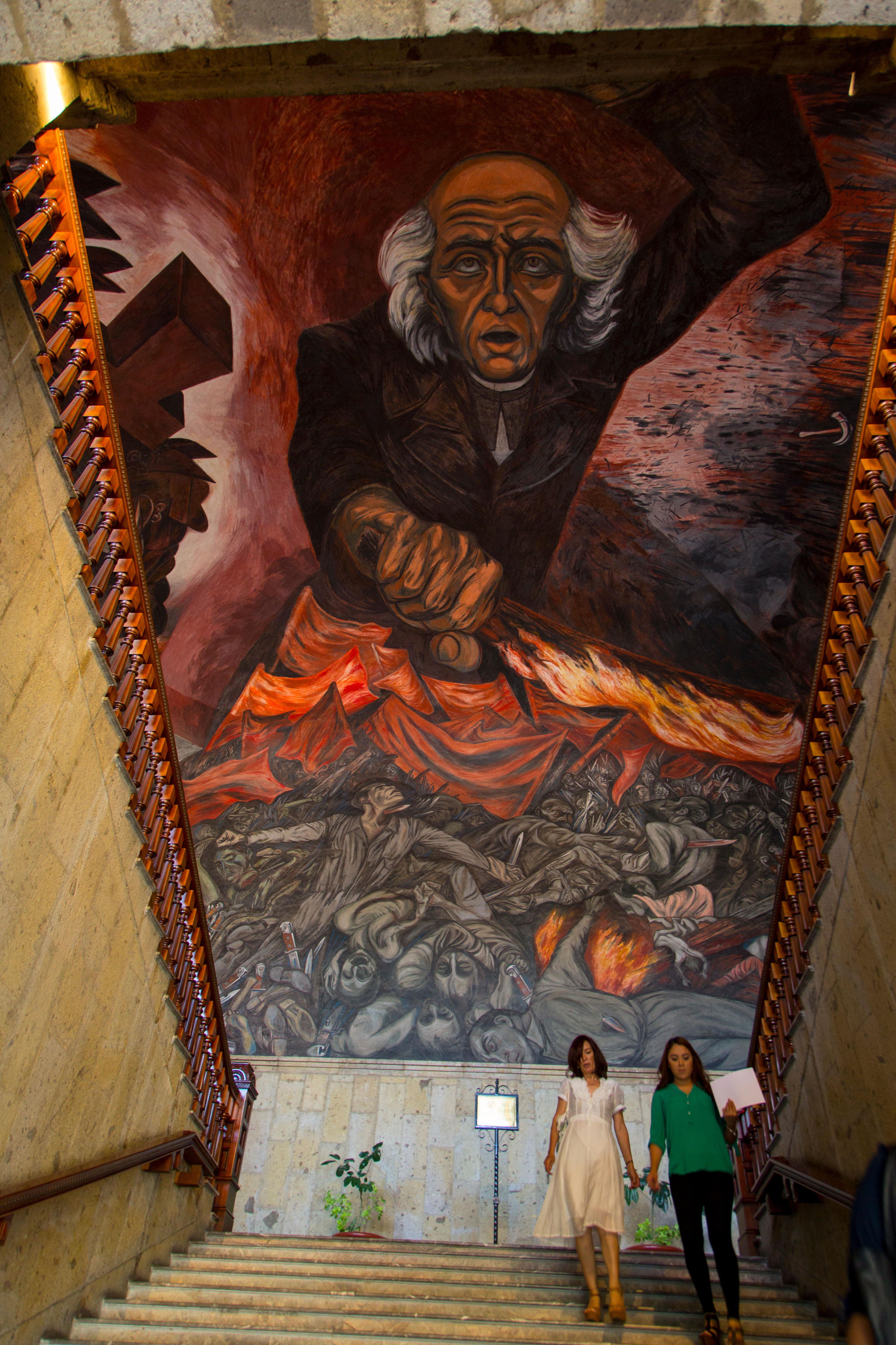 Mural de José Clemente Orozco de Miguel Hidalgo, en las escaleras del Palacio de Gobierno de Guadalajara.