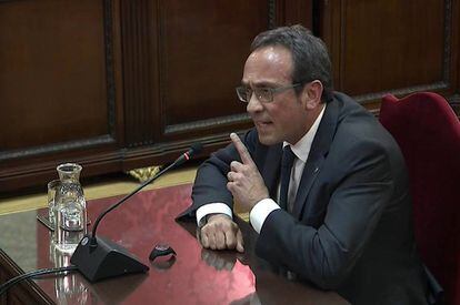 El exconsejero Josep Rull durante su intervención en el último día del juicio del procés. 