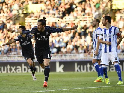 Bale celebra el primer gol del Madrid.