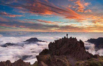 Atardecer en el Roque de los Muchachos, el punto más alto de la isla de La Palma (Canarias). 