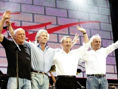 Los miembros de Pink Floyd, David Gilmour, Roger Waters, Nick Mason y Richard Wright, en el 'Live Aid' de 2008.