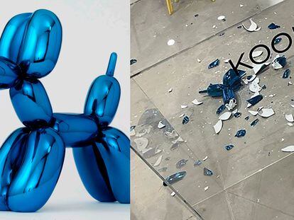 Vídeo | El despiste de la visitante de una galería convierte en añicos un perro globo de Jeff Koons