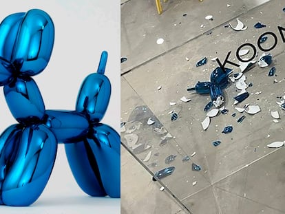 Vídeo | El despiste de la visitante de una galería convierte en añicos un perro globo de Jeff Koons