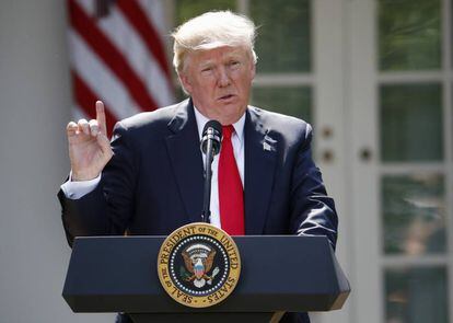 Donald Trump, anunciando la salida del Acuerdo de París el pasado 1 de junio.