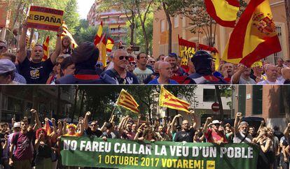 Manifestacions a favor i en contra de la Guàrdia Civil a Barcelona.