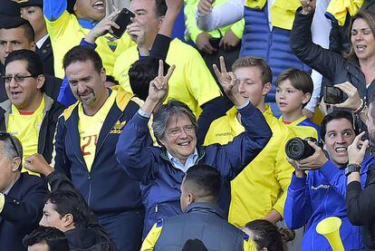 El candidato Guillermo Lasso, el martes en el estadio Atahualpa de Quito.