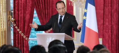 El presidente franc&eacute;s, Fran&ccedil;ois Hollande, durante una reuni&oacute;n con inversores chinos.