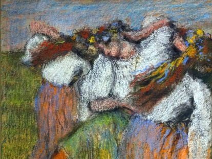 La obra del pintor francés Edgar Degas titulada durante décadas 'Bailarinas rusas' y que la National Gallery de Londres ha recatalogado como 'Bailarinas ucranias'.